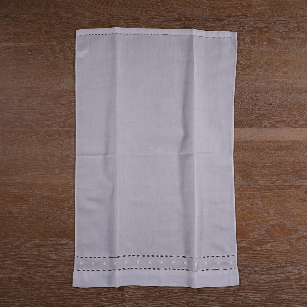 TL009 : 12 pieces  White  Ramie Cotton  Drawnwork Ladder Hemstitch Hand towel