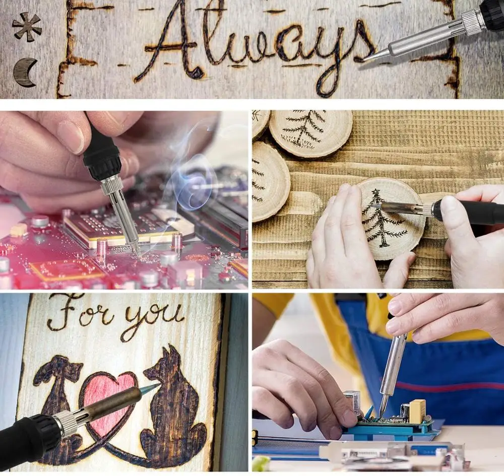 Wooden burning kit with adjustable temperature soldering iron DIY tool set embossing engraving pyrography combination