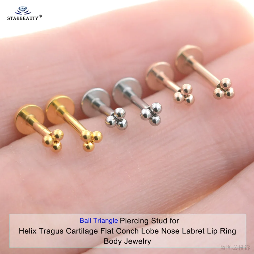 2Pcs 16G Bar 2.7mm Three-Balls Nose Ring Stud Earrings Women Labret Lip Ear Piercing Helix Tragus Cartilage Lobe серьги Jewelry