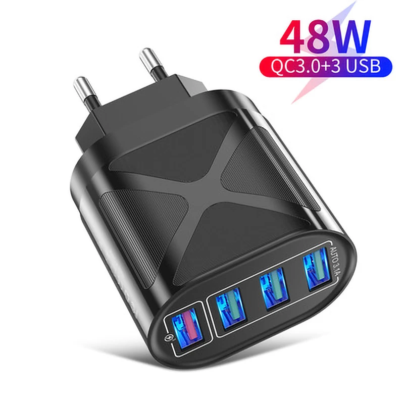 

HB08 48W QC3.0 Portable Charger Support Fast Charging Four USB Port For iPhone11 12 Pro Max For Xiaomi 10 11 For Redmi note 8 9