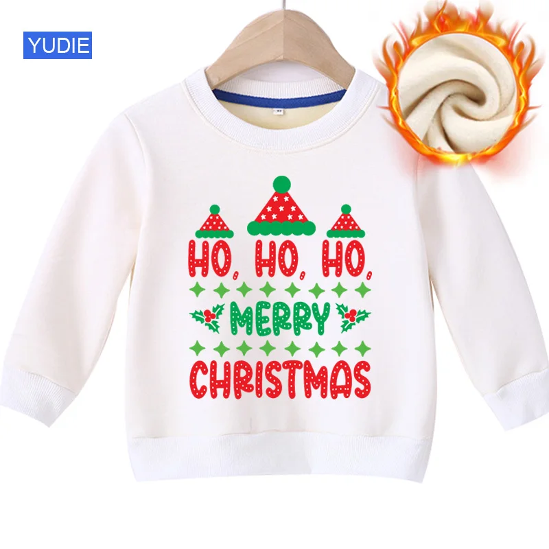 Girls Hoodies Christmas Matching Outfits Warm Children Clothing Sweatshirt Plus Velvet New Year Sweater Believe Adult Kids Gift