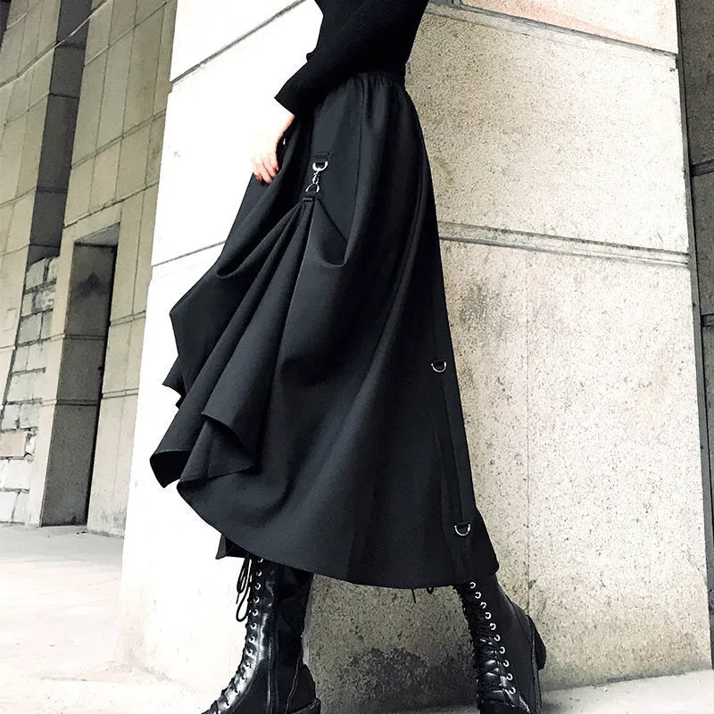 Plus Size Harajuku Punk Style Skirts Women High Waist Buckle Irregular Gothic Skirt Black Hip Hop Streetwear Freely Adjustable