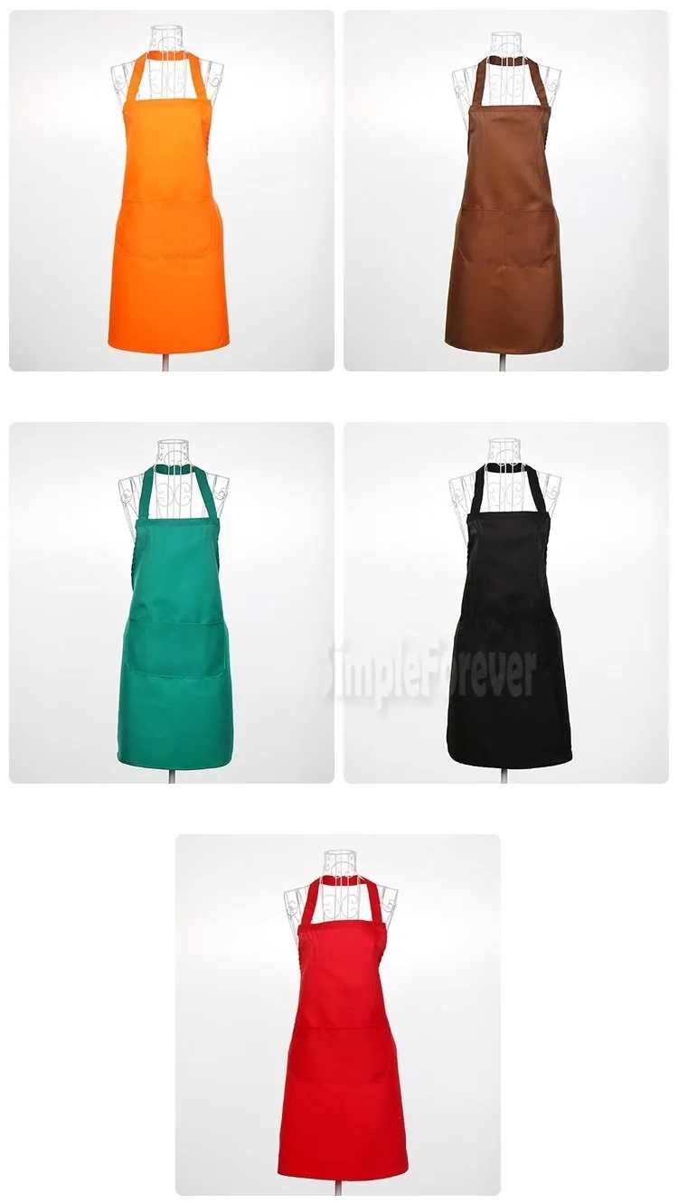 

50pcs Multi Color Fashion Apron Solid Color Big Pocket Family Cooking Home Baking Bib Art Apron