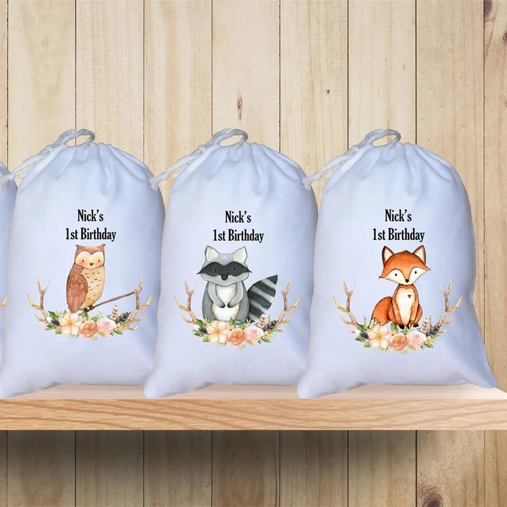 Woodland Favor Bags -Forest animal Birthday Favor Bags-Custom favor Bag-Kids Birthday Bag- Personalized Favor Bag-Custom Goodie