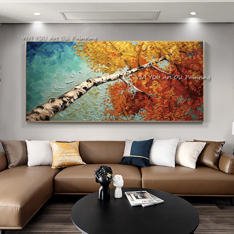 100% Hand Painted Abstract Modern Canvas Orange Tree maple leaf Oil Painting Fashion For Living Room Asile Bedroom Wall Art