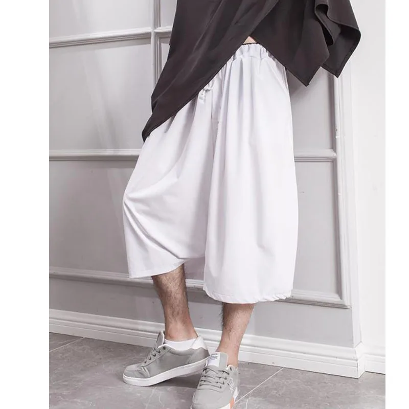 Original personality loose hip-hop cropped trousers black white low-grade pants wide leg pants skirt pants trendy youth summer