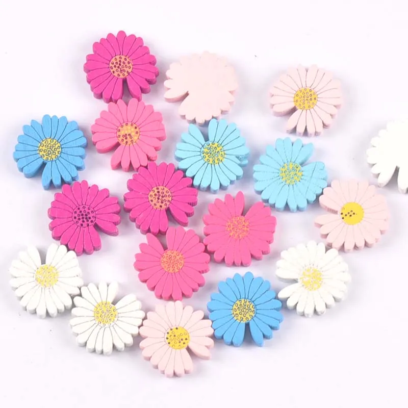 25pcs Mixed color Chrysanthemum Wooden Spacer Beads For DIY Jewelry making For Pacifier Clip Accessories 21.5mm MT2238