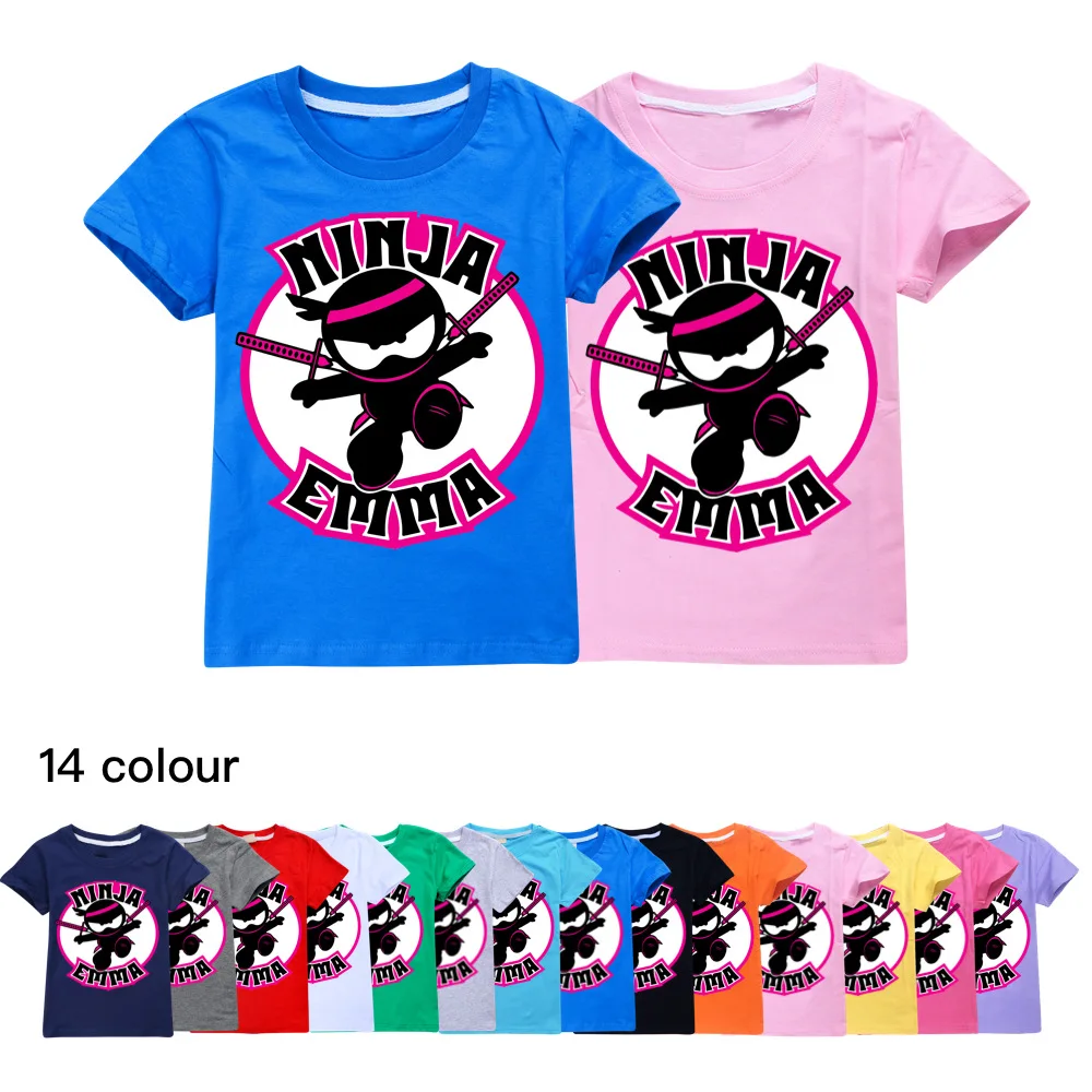 

2024 New NINJA KIDZ Boys Girls short T-Shirt Summer cotton Kids Tops Cartoon Graphic Tees Funny Harajuku Children O-neck Tshirt