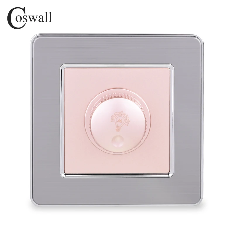 COSWALL Dimmer Regulator Only For LED light / Incandescent Stainless Steel Panel Wall Switch 16A 15~300W Brightness Adjustable