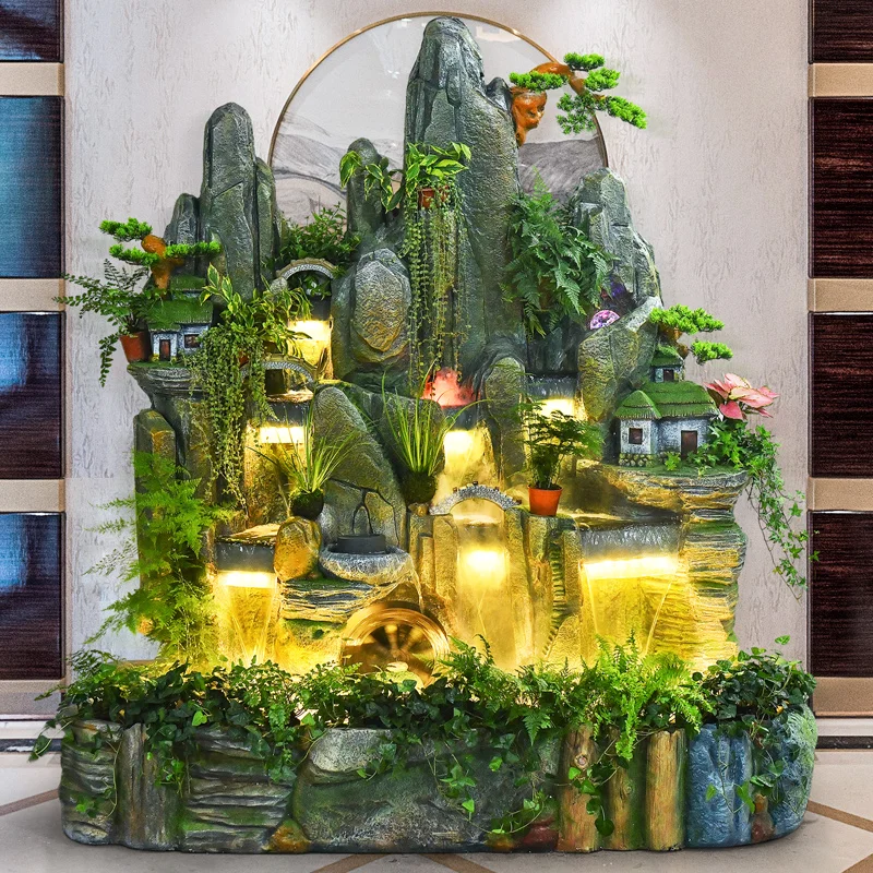 

TT Large Rockery Bonsai Water Fountain Indoor Living Room Balcony Villa Courtyard Landscape Floor-Standing Home