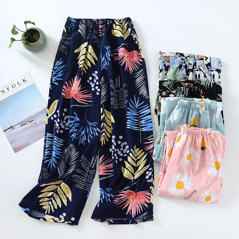 NHKDSASA Summer Cotton Satin Thin Cool And Soft Ladies Loose Mosquito Pants Women Loose Homewear Comfort Casual Wear Pants