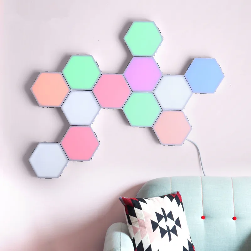 LED DIY Hexagonal Wall Lamp Creative Bedroom Decor Night Light Touch Sensor Magnetic Quantum Lamps for Home Decoration Lighting