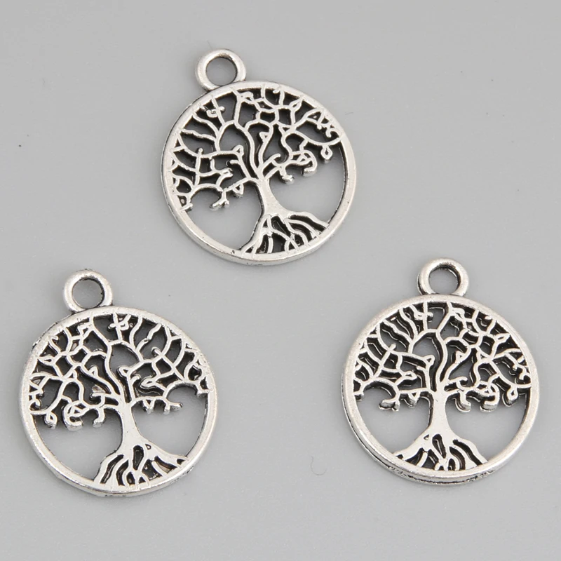 50pcs Silver Color 18.5x15.5mm Hollow Tree Charms Plants Pendant Fit DIY Handmade Metal Jewelry Findings Supplies