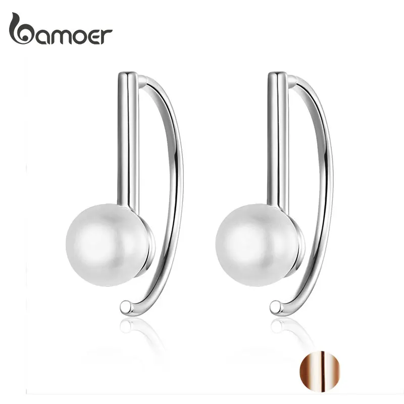 BAMOER Silver 925 Jewelry Earrings Circle Geometric Stud Earrings for Women Shell Pearl Earings Female Korea Jewelry SCE604