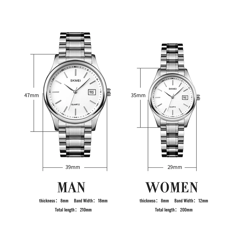 SKMEI Fashion Couple Watches Men Women Gift Set Stainless Steel Clock Fashion His Her Waterproof Quartz Wrist Watches 1692 1693