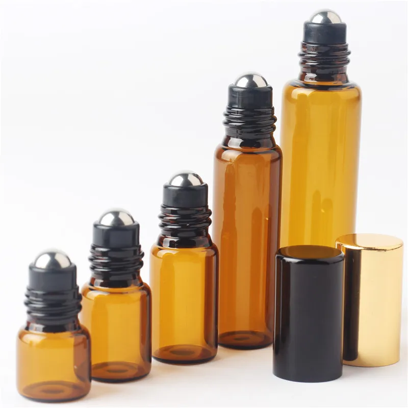 

3/5/10ml Amber Roll On Bottle Steel Ball Roller Bottles for Essential Oils Refillable Perfume Bottle Deodorant Containers