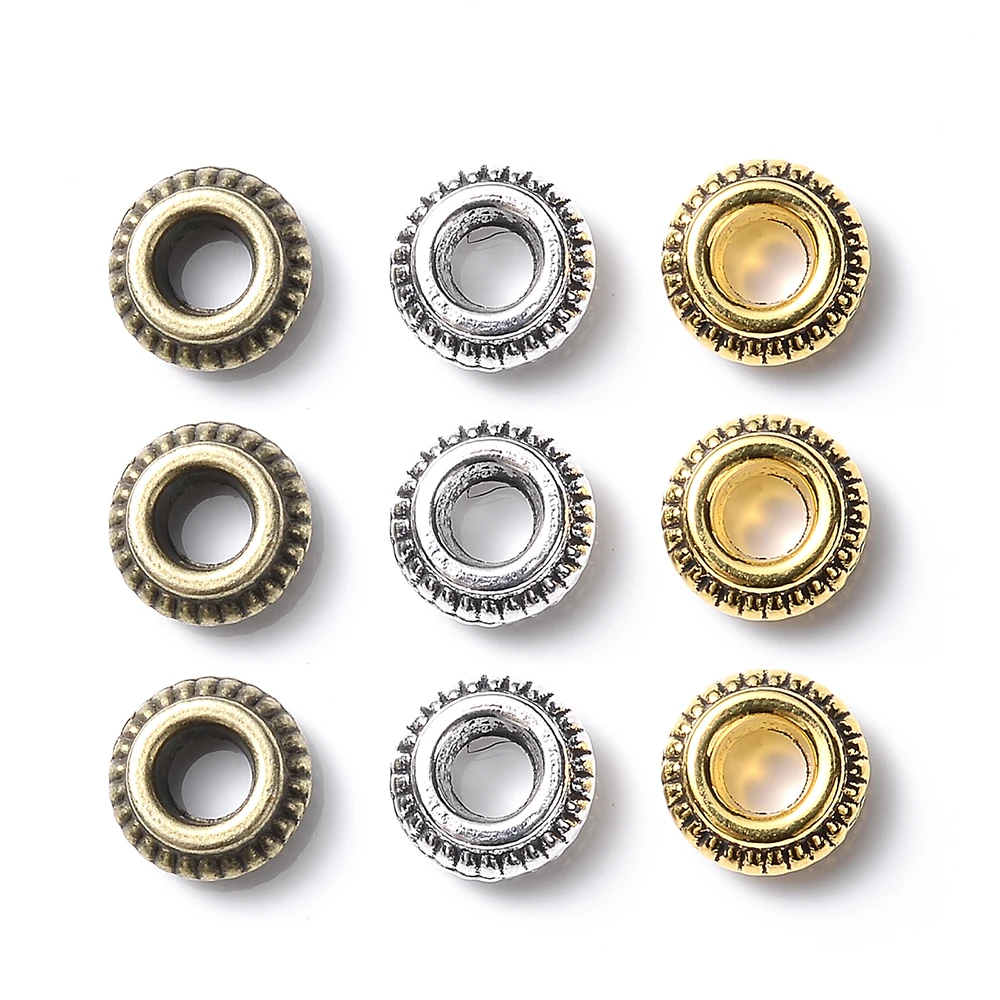 30pcs 3x7mm Vintage Wheel Spacer Beads Antique Gold Color Big Hole Beads For DIY Bracelet Necklace Earring Making Jewelry