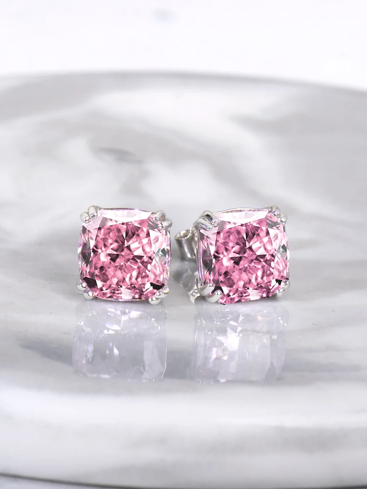 

100% 925 Sterling Silver，Pink Diamond Zircon Ear Stud,Wedding Engagement Earrings Wholesale