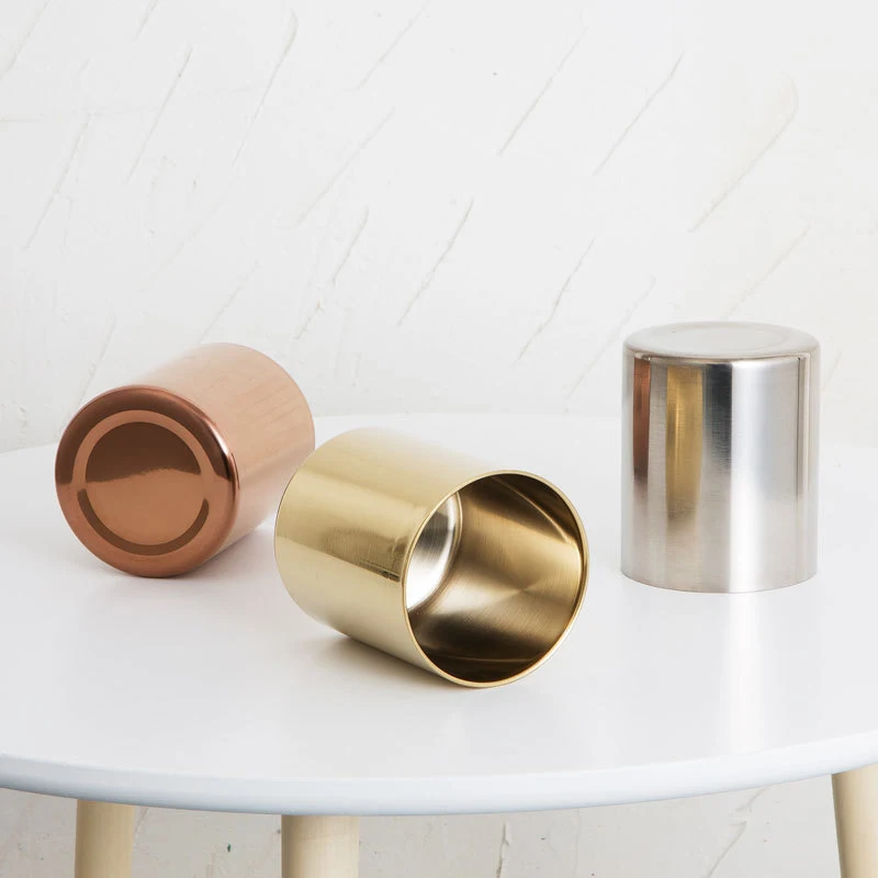 

Round Pen Holder Stainless Steel Vase Cosmetic Brush Container Desktop Decoration for Home School Office