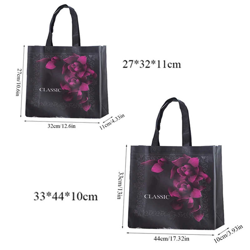 New Black Flower Print Foldable Shopping Bag Reusable Tote Pouch Eco Travel Groccery Bags Female Non-woven Canvas Shopping Bags