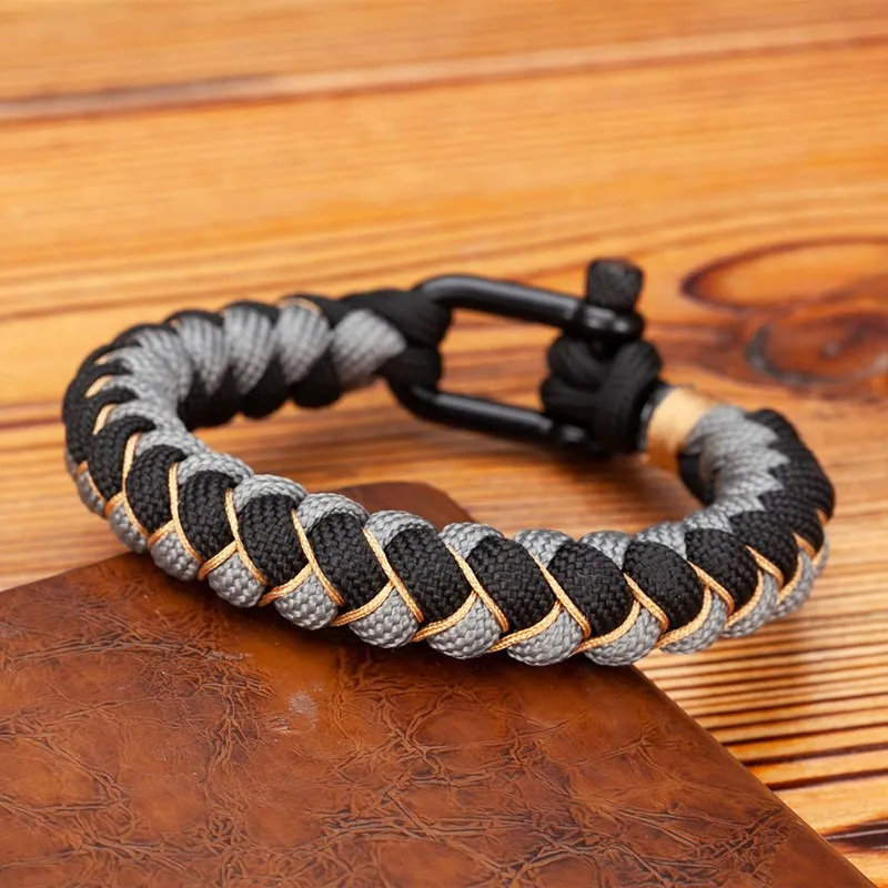 

MKENDN Men U shape Survival Bracelet Outdoor Handwoven Reverse Scale Rope Bracelet For Women Black Stainless Steel Sport Buckle