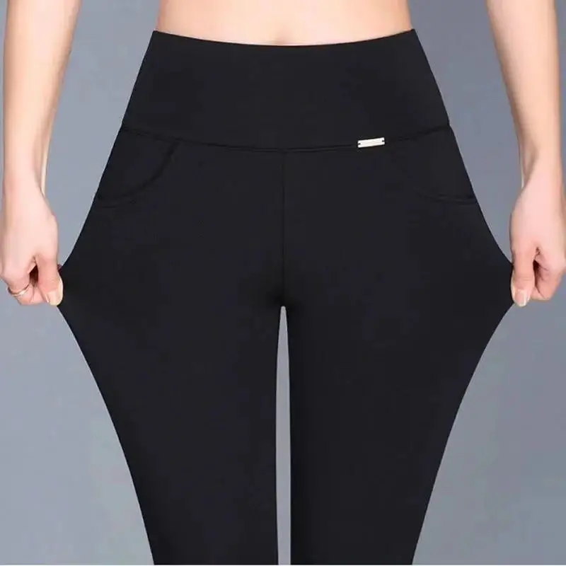 Mom Autumn Winter Thickening Werm Trousers Women Gold Fleeces Black Pencil Pants High Waist Stretch Leggings Oversized P8612