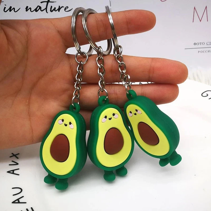 Cute Green Fruit Keychain 3D Soft Resin Smiling Avocado Keychains Couple Women Men Party Car Key Accessories Gift Jewelry