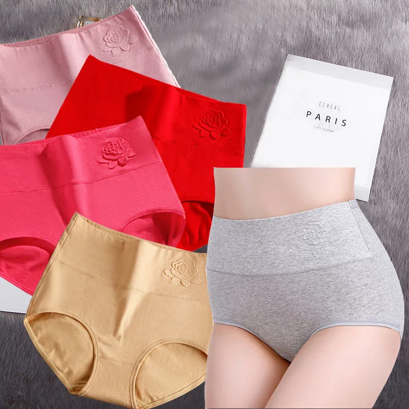 4Pcs Cotton Panties Women\'s High Waist Underwear Abdominal Plus Size Briefs Girls Female Seamless Underpants Sexy Lingeries Lady