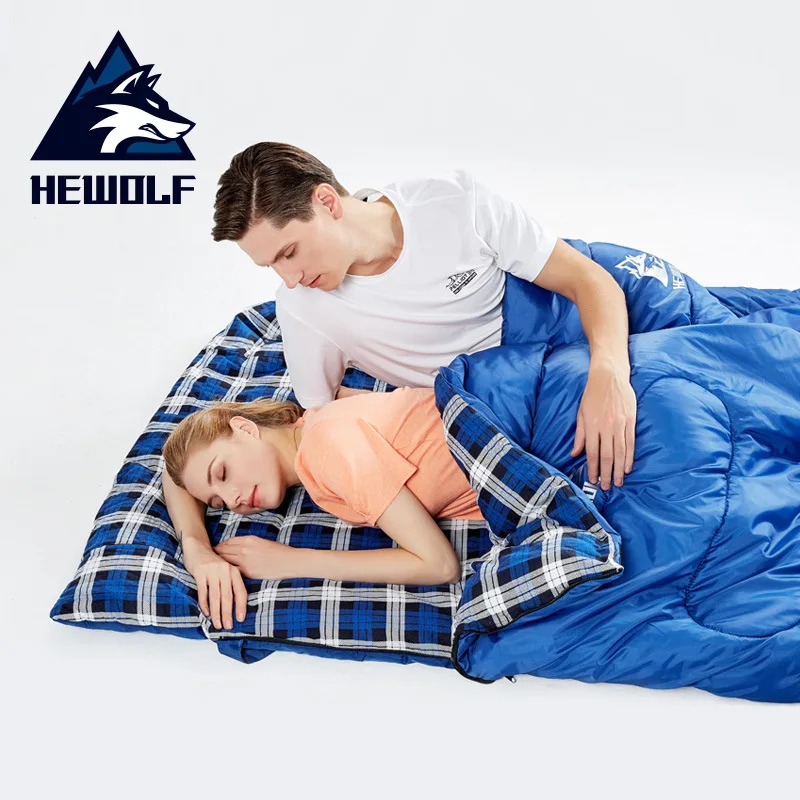 Hewolf Outdoor Double Splicable Envelope Spring And Autumn Camping Hiking Portable Cotton  2.2m*1.45m Sleeping Bags