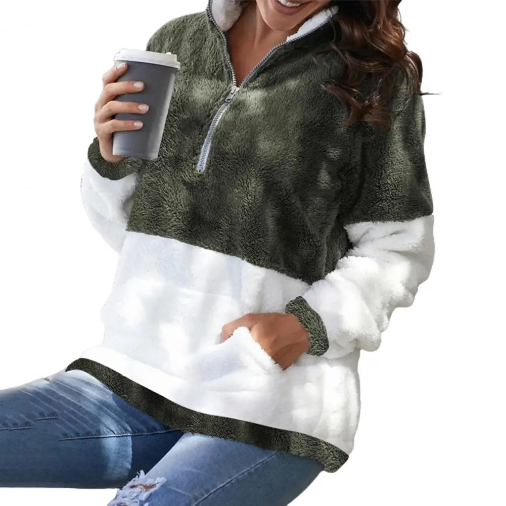 Women\'s hooded coat Zipper Autumn Coat Hooded Zipper Pocket Patchwork Contrast Color Loose Thermal Autumn Hooded Coat for Winter