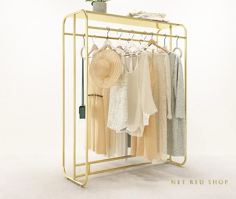 

Clothing store double-row Zhongdao display rack light luxury women's clothing store middle display rack wrought iron side hanger