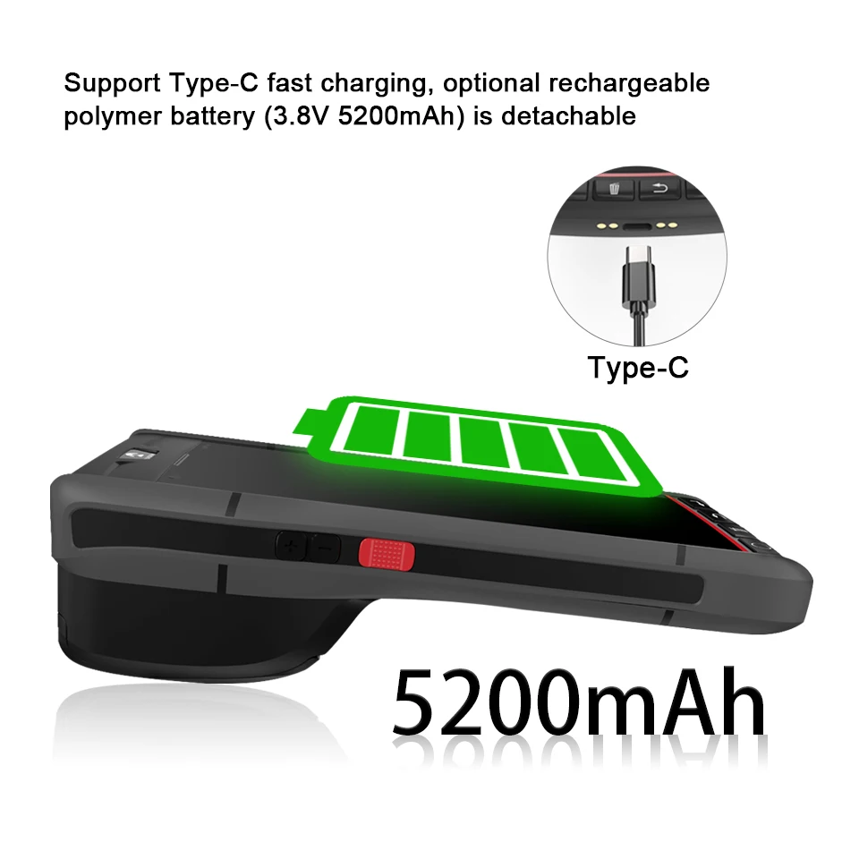 Android 9.0 Handheld Scanner PDA Printer with Honeywell N6603 Barcode Scanner Label Printer NFC Queue Ticket Printer