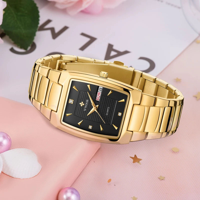 Japan Movement WWOOR Top Brand Luxury Women\'s Wristwatch Fashion Steel Gold Quartz Casual Ladies Square Watches Relogio Feminino