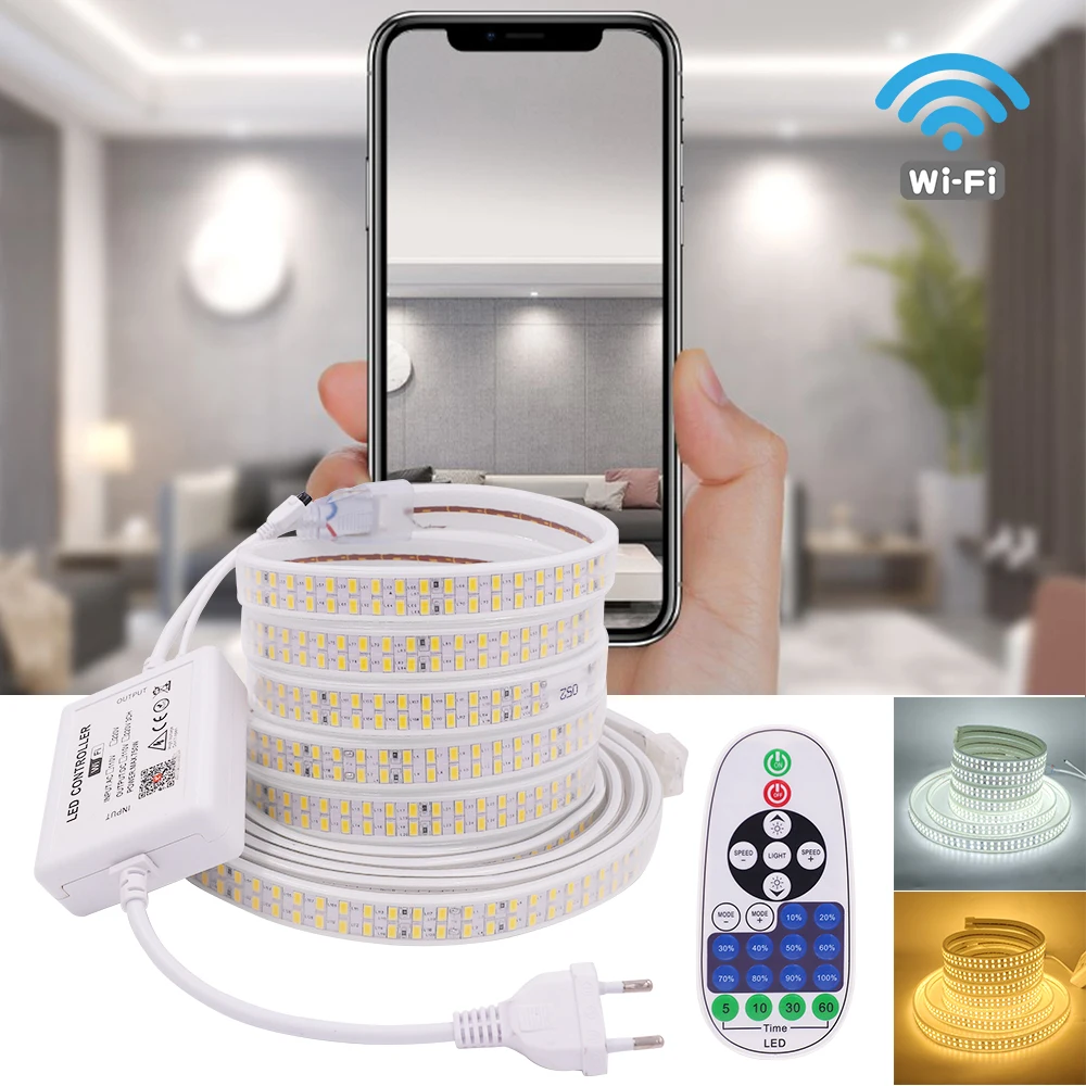 

110V 220V LED Strip Lamp WIFI Dimmable SMD 5730 240leds/m Waterproof Outdoor Indoor Super Brighter Flexible Tape LED Rope Light