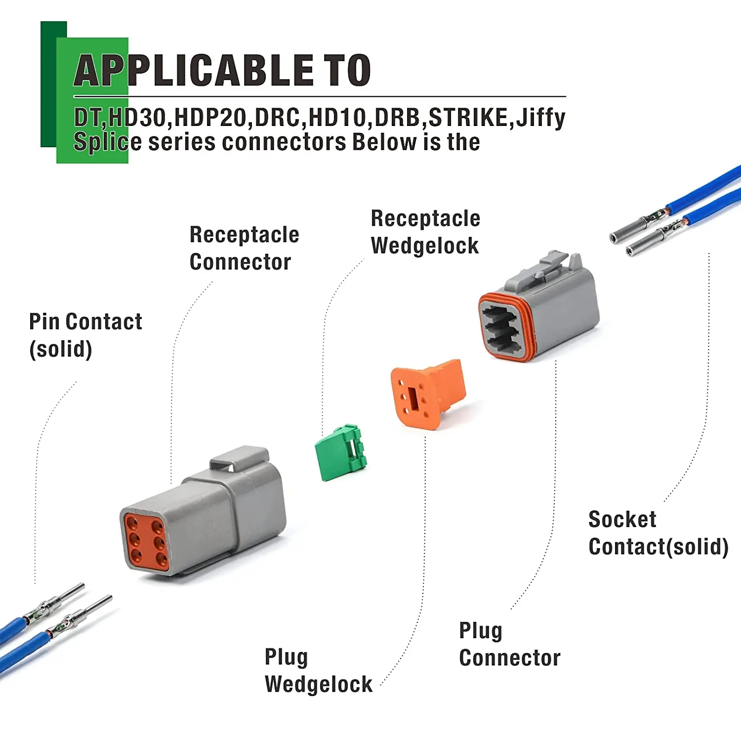 IWISS Terminals Set Solid Contacts for Size 16 DT,HD30,HDP20,DRC,HD10,DRB Series, 30 Pairs Connectors Kit For IWD-16