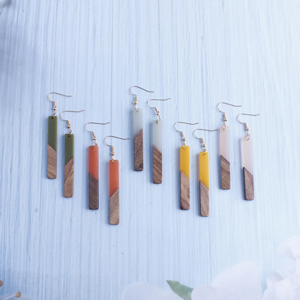 Wooden Resin Bar Dangle Drop Earrings for Women Minimalism Wood Long Bar Drops Women Jewelry Girl Gift