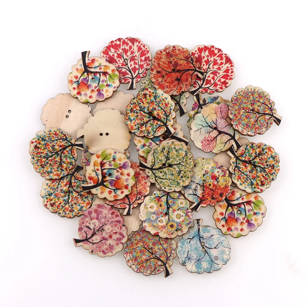 50/100pcs Vintage Series Wooden Buttons Flatback Multi Pattern Buttons for DIY Clothing Handmade Sewing Scrapbook Craft Supplies