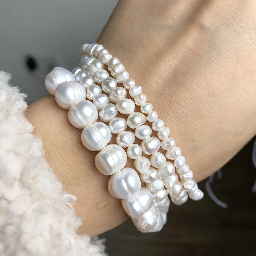 Natürliche weiße Süßwasserperlen, unregelmäßige runde Zuchtperlen für DIY-Armbänder, handgefertigte Accessoires für Frauen, 15 Zoll. – Detail 5