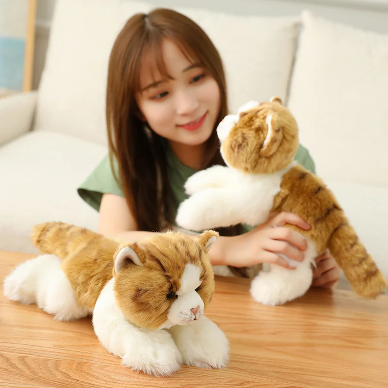 INS Like Real Prone Simulation Cat Dog Plush Doll Stuffed Pure Colors Bedroom Decor Kitten Toy Pets Animal Kids Christmas Gift