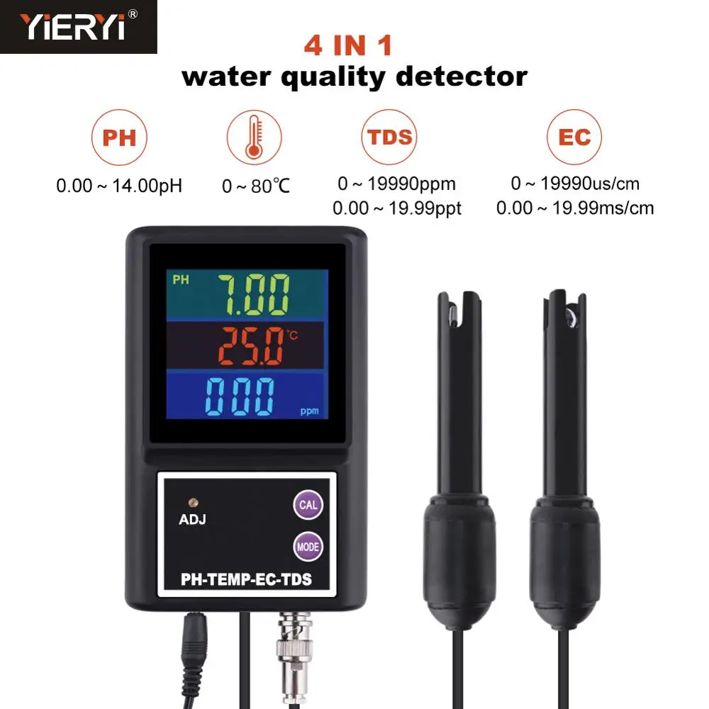 

Yieryi PH-260 PH метр 4 в 1 pH измеритель температуры EC TDS многопараметрический анализатор качества воды мониторное оборудование для натория