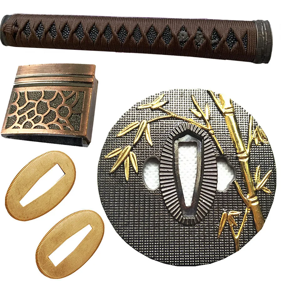 Bamboo Theme Metal Crafts Kirsite Sword Guard for Katana/Wakizashi Accessory Set Tsuba+Menuki+Fuchi+Kashira+Handle+Habaki+Seppa