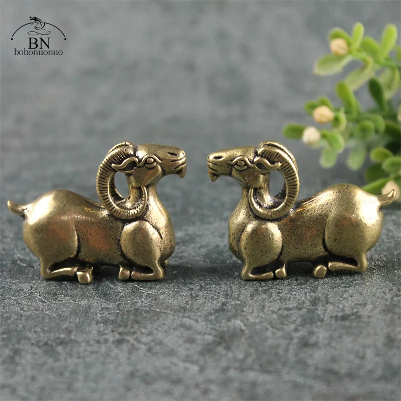 Vintage Brass Goat Statue Decoration Copper Zodiac Animal Sheep Figurines Ornaments Tea Pet Desktop Paperweight Home Decorations