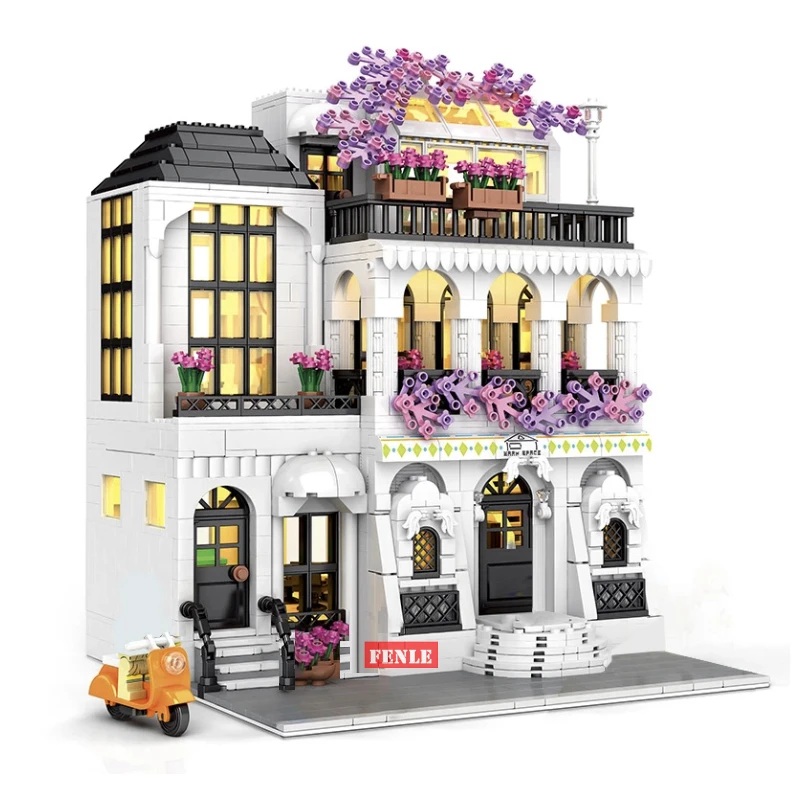 Creative European Architecture Building Blocks Garden Hotel Flower Street View Villa Bricks Ideas Toy For Friend Birthday Gift