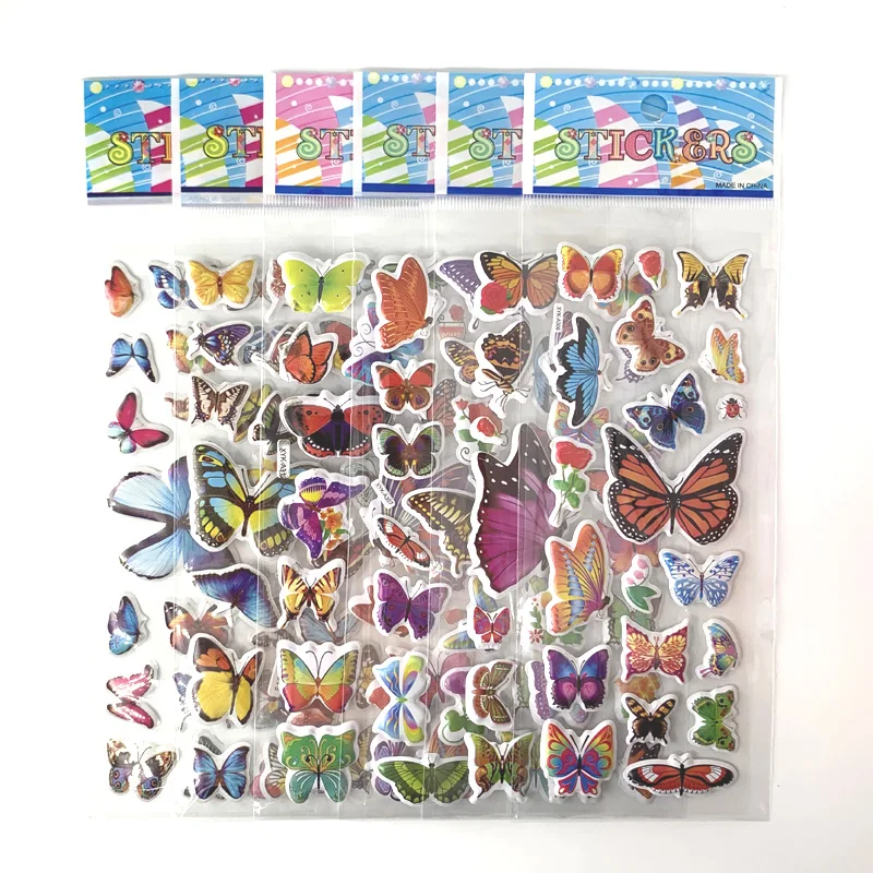 12 Sheets/Set Scrapbooking Kawaii Butterflies Lovely Sticker Cartoon 3D Bubble Puffy Stickers for Kids Notebook Diary Decoration