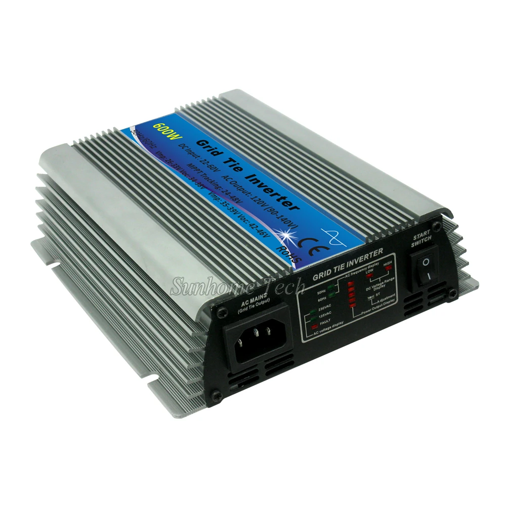 mppt 600W solar power grid tie micro inverters pure sine wave 22-60V DC to 120V or 230V AC inverters 600W on grid tie inverters