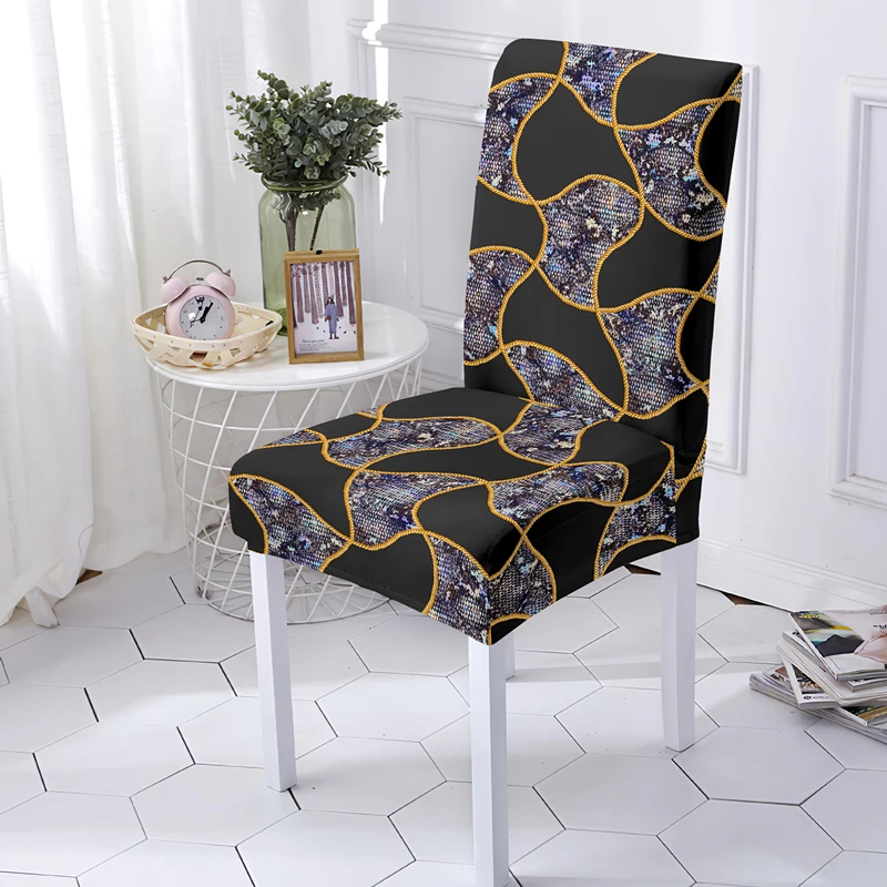 Golden Chains Baroque Elements Elastic Chair Cover For Office Home Decor Washable Stretch Dining Seat Covers Universal Size