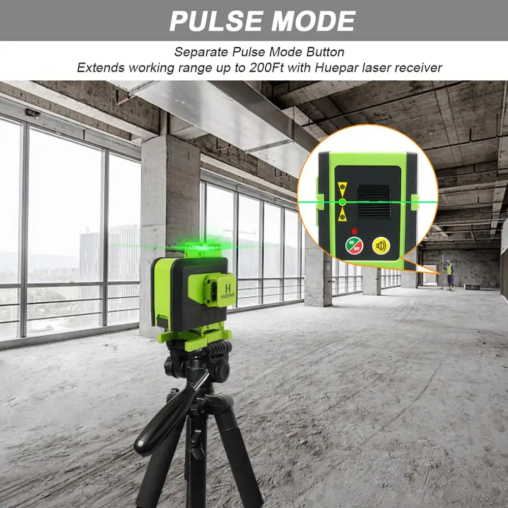 Imagem -04 - Cruz Linha Nível Laser 16 Linhas Linha Feixe Verde Li-ion Bateria para Azulejos Piso Multifunções Controle Remoto Huepar4d
