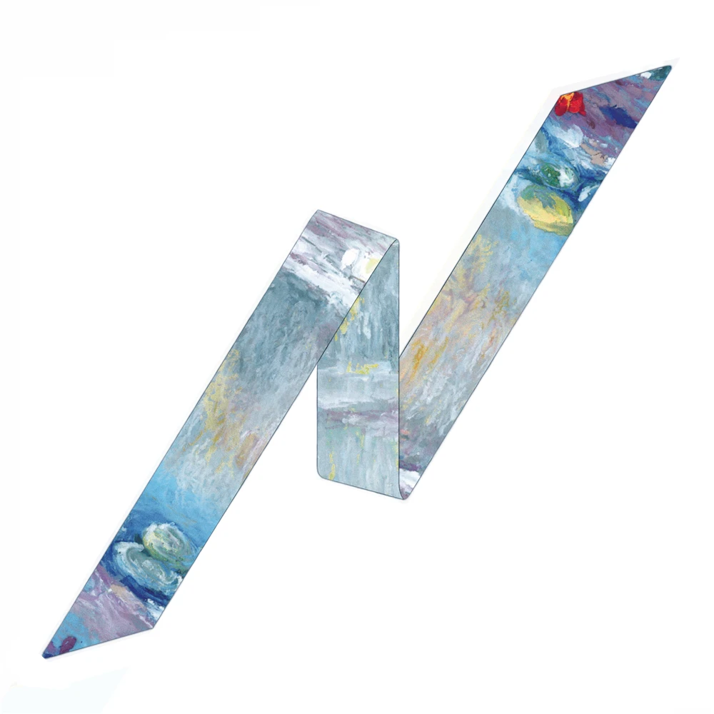 

New Oil Painting Hair Scarf Fashion Women Headband Brand Silk Scarf Bag Skinny Scarves Design Wrist Towel Foulard Neckerchief