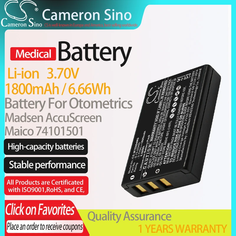 CameronSino Battery for Otometrics Madsen AccuScreen fits Maico 74101501 Medical Replacement battery 1800mAh/6.66Wh 3.70V Li-ion