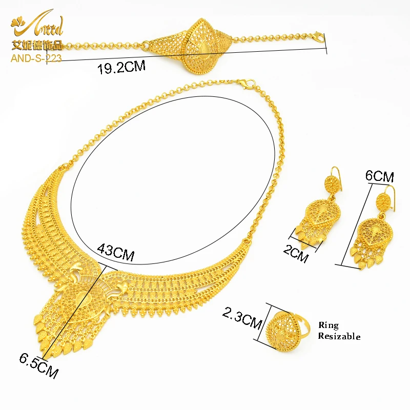 Indian Bridal Jewelry Set 24K Gold Color African Nigerian Necklace And Earring Set Ethiopian Bridesmaid Gift Wedding Jewellery